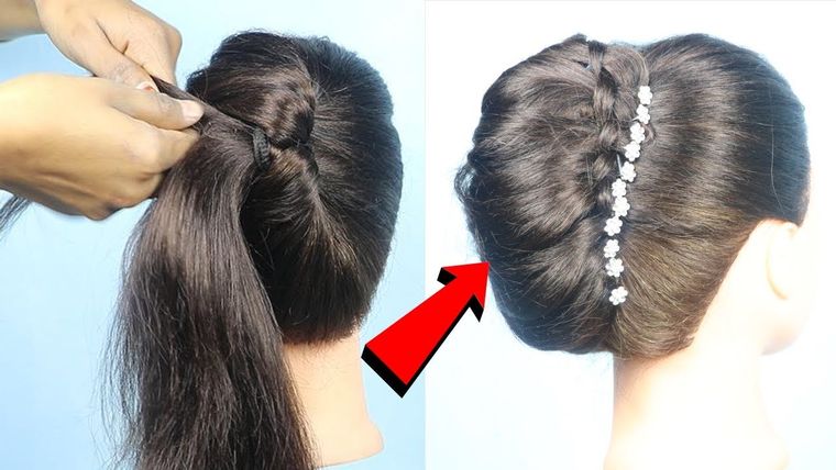New Party French Roll Hairstyle || French Bun Hairstyles ...